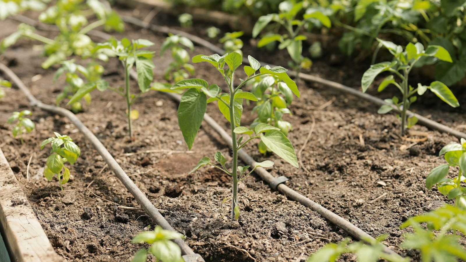 Drip lines feeding young plants